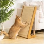 Avont Sisal Cat Scratcher, 25.6 Inch Vertical L Shape Scratching Board with 110° Angled Ramp, Natural Solid Wood with No Mess Scratch Pad for Indoor Cats -Large
