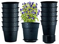 DOAP PP Flower Pots with Tray for Home Indoor & Outdoor Garden, Black, 6.6 inch, 8pcs (Black, 8)