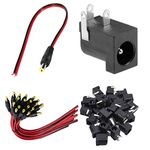 DAOKI 20PCS DC Power Jack Socket Connector 5.5 x 2.1mm DC-005 Black Barrel-Type PCB Mount + 12V DC Power Jack Connector Cable