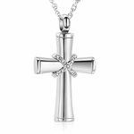 shajwo Cremation Jewelry Cross Urn Necklaces for Ashes for Women Men Keepsake Memorial Locket Pendant Ash Holder for Human Pet,Silver-Crystals