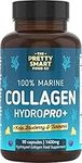 Powerful Marine Collagen Tablets - with Hyaluronic Acid, Biotin & Blueberry - 1400MG Complex - Hydrolysed Type 1 - with Vitamins & Minerals - 90 Capsules - Made in The UK by The Pretty Smart Food Co