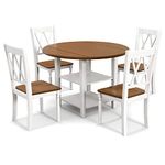 Giantex 5-Piece Dining Set for 4, Drop-Leaf Round Kitchen Table & 4 Chairs w/Solid Wood Supporting Legs, Farmhouse Dinner Table Set for Small Space, Breakfast Nook, Dining Room, Kitchen (Brown+White)