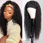 PF hair Headband Wigs curly Human Hair wigs for Woman 16 inch Glueless None Lace Front Machine Made Wig,150% Density Natural Black Color Kinky Curly Headband Wig soft and full