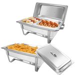 Umisu Chafing Dishes & Food Warmers for Buffet, 8QT 2PC Chafers Buffet Servers and Warmers, Chafing Servers with Covers 1 Full Size & 2 Half-Size,Chafing Dish,Food Warmer for Parties Buffets Set