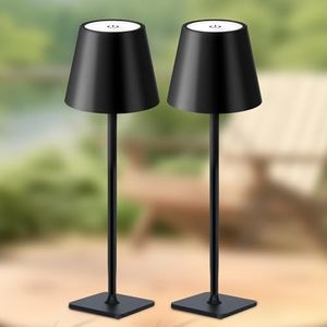 Mr. White Set of 2 Cordless Wireless Rechargeable Touch Battery Operated LED Table Lamp for Restaurant Kitchen Patio (Black)