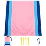 Howala Beach Mat 210 x 200 CM Pocket Blanket Waterproof Sandproof Washable Picnic Blanket with 4 Fixed Nails Zippered Beach Blanket Holiday Travel Accessories Picnic Mat for Hiking Camping, Pink