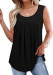 KISSMODA Basic Tank Tops for Women Summer Pleated Round Neck Solic Color Tops Black Medium