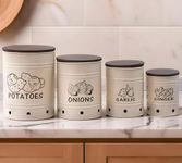 Generic Mindful Craft Potato, Onion, Garlic And Ginger Canisters Set Of 4 | Kitchen Organizer Storage Box Metal (Xl, L, M, S) - Grey