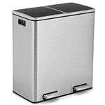 Goplus Dual Trash Can, 60 Liter (2x30L)/ 16 Gallon Stainless Steel Step Trash Can, Rectangular Garbage Bin with Inner Buckets and Hinged Lids, Suit for Kitchen Office Home Use,Silver