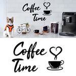 4eN Coﬀee Time Coffee Bar Decor for Kitchen and Cafe, Wooden Coffee Station Signs with Double-Sided Tape, Coffee Time Modern Wall Art, Coffee Bar Sign, MDF 4 Pieces