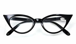 MT57 Retro 1950s 1960s Cat Eye Vintage Fashion Reading Glasses, Metal Hinges and 8 Lens Variations with Choice of 5 Colours (Shiny Black, 1.25)