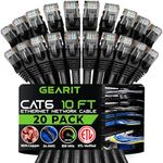 GearIT Cat 6 Ethernet Cable 10 ft (20-Pack) - Cat6 Patch Cable, Cat 6 Patch Cable, Cat6 Cable, Cat 6 Cable, Cat6 Ethernet Cable, Network Cable, Internet Cable - Black 10 Feet