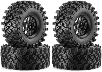 REDSPIDER•2.2'' Metal Beadlock Wheels and Mud Terrain Crawler Tires Set（4PCS）2.2in RC Big Tire OD 5.35in for 1/8 1/10 RC Crawler Car Upgrade KM5 YK4082 YK4083 SCX10 RBX10 RR10 TRX4 TRX6﻿ (Black)