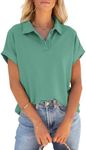 PGANDS Women's Short Sleeve Polo Shirts Collared V Neck Button Summer Casual Top Mint Green