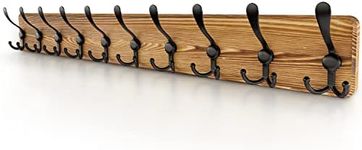 SAYONEYES Rustic Coat Rack Wall Mount, 38.6 Inch Long Solid Pine Brown Wood Wall Rack, Coat Hanger Wall Mounted with 10 Heavy Duty Tri Hooks for Hanging Coat, Towels, Hat, Jacket - 1 Pack