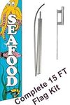 NEOPlex -"Seafood" Complete Flag Kit - Includes 12' Swooper Feather Business Flag with 15-Foot Anodized Aluminum Flagpole and Ground Spike