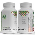 Plantvital Organic Milk Thistle Extract Capsules - Vegan - 80% Silymarin Flavonoids - Can protect, support liver function and digestive disturbances - Non-GMO - 6 Months Supply - 180 Capsules