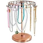 BELLE VOUS Copper Metal Rotating Jewellery Holder Display Stand (23 Hooks) - H34.8 x W20.5cm / 13.70 x 8.07 Inches - Hanging Organiser Tower Rack - Storage for Necklaces & Bracelets, Rings & Earrings