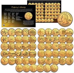 Merrick Mint 1999-2009 Complete Set of All 56 Statehood U.S. Quarters 24K Gold Plated Coins