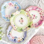 Kate Aspen Vintage Floral Tea Party 9 in. Premium Decorative Paper Plates | Baby Shower or Bridal Shower Party Supplies - Party Plates in Assorted Colors with Gold Foil (Set of 16),