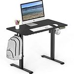 SHW 102 cm Electric Height Adjustable Sit Stand Desk with Hanging Hooks and Cable Management, Black