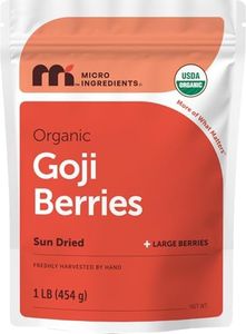 Micro Ingredients Organic Goji Berries, 1lb (16oz) | Large Whole Sun-Dried Berries | Raw Superfood Wolfberries | Natural Flavor for Trail Mix, Juice, & Tea | Sulfate Free, Vegan Friendly, Non-GMO