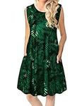 Tanst Sky Flowy Dresses for Women, T Shirt Sun Dress Basic Oversize Swimwear Cover Up Sleeveless Leisure Daily House Wear Shift Dress Green Leaf X-Large