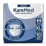 KareMed Comfort Adult Diaper Pants, Extra Large 100-150 Cm (40"- 59"), 10 Count, Unisex, Leakproof, Elastic Waist, Wetness Indicator