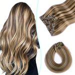 VINBAO Clip in Hair Extensions 22inch 160g Human Hair Clip in Extensions for Women Double Weft Hair 7pcs Color 4 Chocolate Brown Highlight with 27 Caramel Blonde Extensions Straight Clip Natural Hair (7C#4P27-22Inch)