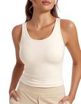 CRZ YOGA Womens Butterluxe Double Lined Tank Tops Scoop Neck Racerback Workout Tanks Sleeveless Casual Cropped Top White Apricot Medium