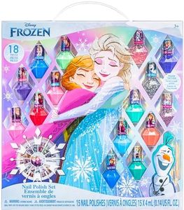 Townley Girl Disney Frozen - Non-Toxic Peel-Off Nail Polish Set with Shimmering and Opaque Colours with Nail Gemstones for Girls 3 Years Old, Perfect for Parties, Make-Up, 18 Pieces