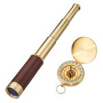 Laupha Retro Pirate Telescope Zoomable 25x30 Collapsible Handheld BAK-4 Lens Vintage Spyglass for Kids & Survival Gear Pocket Military Compass for Camping Boating