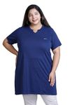 CUPID Women's Cotton Plus Size Plain Half Sleeve Long Top for Summer and Semi Summers with One Side Pocket for Ladies Solid T Shirt_Prime Blue_7XL