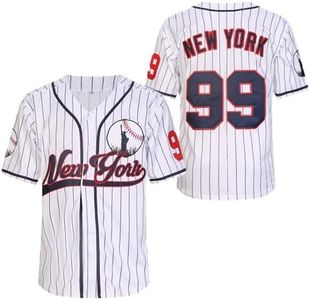 Stitched New York 99 Baseball Jerseys Shirts Hip Hop Button Down Men's Clothing for Party Xmas Gift, White Pinstriped, Large