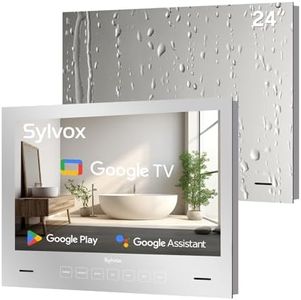 SYLVOX 24 inch Bathroom TV, 1080P Mirror Television with Google OS NTSC & ATSC Tuner WiFi Bluetooth Voice Remote, IP66 Waterproof Magic TV for Bathroom Bathtub Hotel Shower Spa (Embedded)