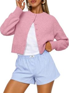 Trendy Queen Cropped Cardigan Sweaters for Women Lightweight Crop Cotton Knit Y2k Fall Outfits Fashion Clothes 2025 Pink L