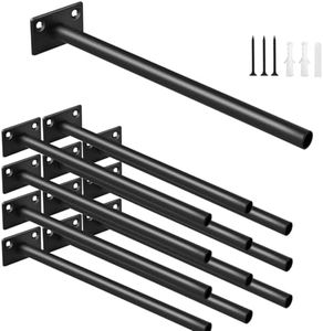12 Pcs 8" Black Tube Steel Floating Shelf Bracket Blind Shelf Supports - Hidden Brackets for Floating Wood Shelves - Concealed Blind Shelf Support – Screws and Wall Plugs Included