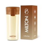 MILTON Thermosteel Vacuum Insulated Stainless Steel Coffee Mug Travel with Strainer, ISI Certified, Hot & Cold, Anti Skid Bottom, Spill Proof and Rustproof, 350 ml, Ivory