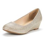 DREAM PAIRS Women's Debbie Gold Glitter Mid Wedge Heel Pump Shoes Size 8.5 M US