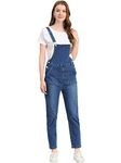 Allegra K Women's Casual Stretchy Adjustable Denim Bib Long Overalls Jeans Pants Jumpsuits Light Blue X-Large