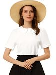 Allegra K Peter Pan Collar Blouse for Women's Floral Jacquard Puff Short Sleeve Kawaii Top White 20