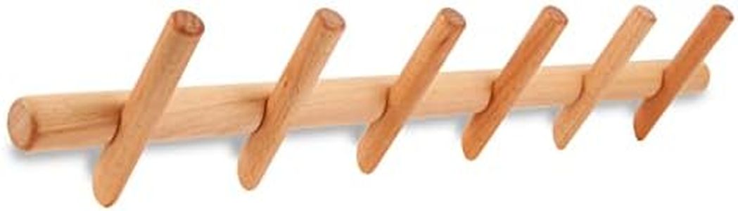 KYSMOTIC Modern Wood Coat and Hat Rack - Wall Mounted - 6 Peg Hooks - Stylish, Natural, Smooth