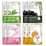 mercham 8 Pcs Sheet Face Mask,Pure Natural Plant Extracts, Hydrating, Moisturizing, Deep Cleansing Pores, Nourishing, Anti-aging,Sheet Masks Multipack for All Skin Types Face Masks Skincare