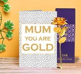 TIED RIBBONS Gift for Mom Mother in Law Women on Mothers Day Birthday Anniversary - Artificial 24k Golden Rose with Box and Greeting Card Combo