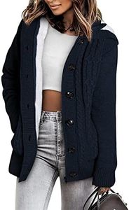 Sidefeel Women's Cardigan Hooded Fleece Lined Jackets Winter Cable Knit Sweater Coat XX-Large Navy