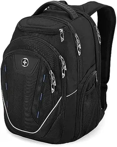 Swissdigital Terabyte TSA-Friendly Water-Resistant Large Backpack, Business Laptop Backpack for Men with USB Charging Port/RFID Protection Big School Bookbag Fits up to 15.6" Travel Laptop Backpack