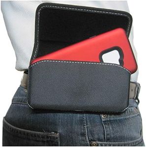 Mgbca Nylon Cell Phone Pouch for Galaxy S9 Plus / S8 Plus / S7Edge, Phone Belt Holder, Rugged, Magnetic Closure, Compatible with Slim-Fit Or Bulky Case On Smartphone (Black-Sideways)