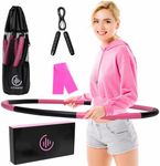 Fiteroc Weighted Fitness Hula Hoop Adult Beginner - 2.8 lb Weighted Hula Hoop for Adults - Detachable and Portable - Exercise Holahoop with Jump Rope, Resistance Band and Carry Bag (Black/Pink)