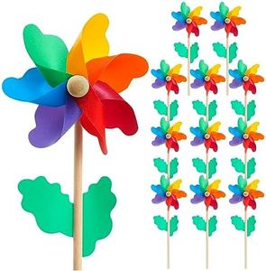 BLUE PANDA 12-Pack Rainbow Flower Pinwheels for Yard and Garden - Wind Spinners and Outdoor Party Favors for Kids, Pride and Birthday Decorations