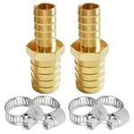 Uenede 2PCS Brass 1/4" to 5/8" OD Barb Reducer Barbed Hose Fittings with 4 Stainless Steel Clamps Hex Reducing Splicer Mender Fitting for Water/Oil/Gas